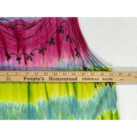 J Gee Tank Midi Dress One Size Multicolor Rainbow Tie Dye Gauzy Embroidered - Picture 8 of 9
